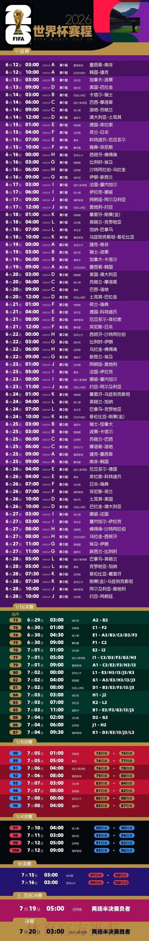 2026世界杯赛程一览实时赛程免费观看 2026世界杯赛程一览实时赛程免费观看